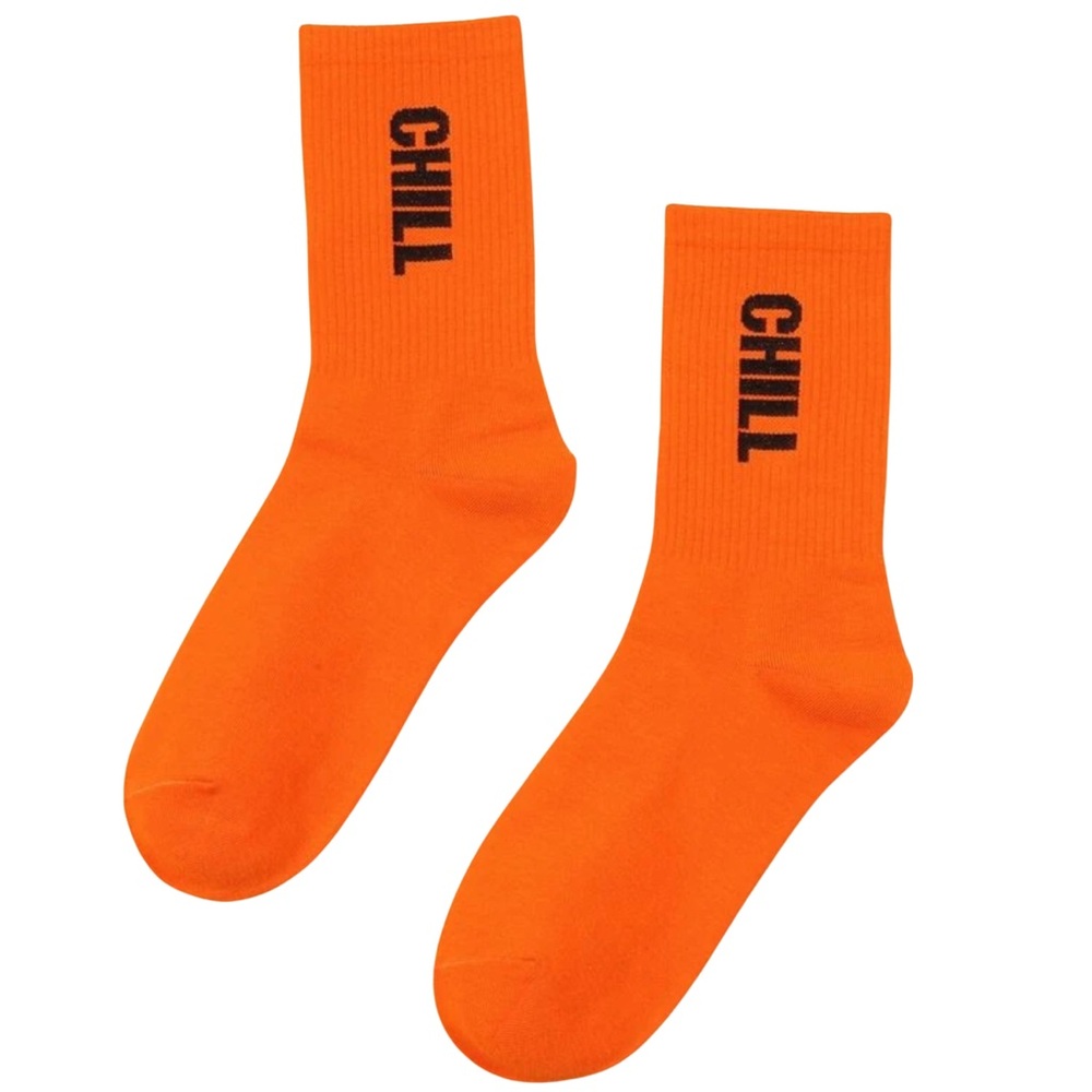 •Chill AF• Unisex Orange Graphic Crew Socks 3 for $21